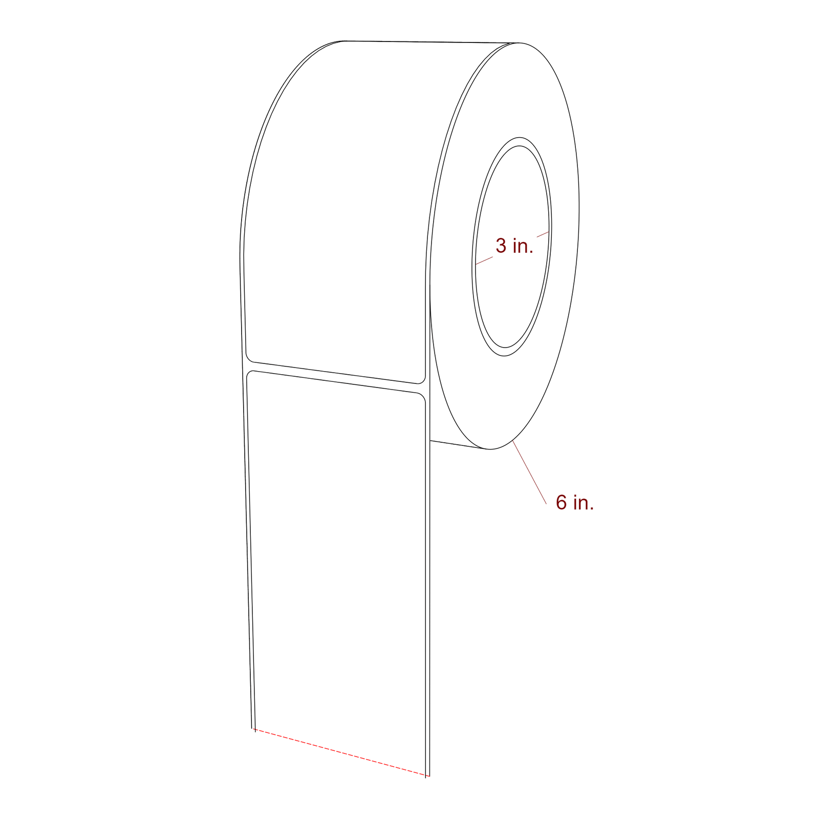 2.75 Inch x 6 Inch Rectangle Inkjet Label Roll - 3 Inch Core - 6 Inch Roll OD - 3D Perspective