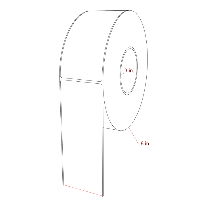 2.75 Inch x 6 Inch Rectangle Inkjet Label Roll - 3 Inch Core - 8 Inch Roll OD - 3D Perspective