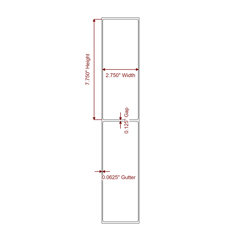 2.75" x 7.75" Inkjet Label Rolls | Fits Epson ColorWorks, VIPColor & Primera - Label Diagram
