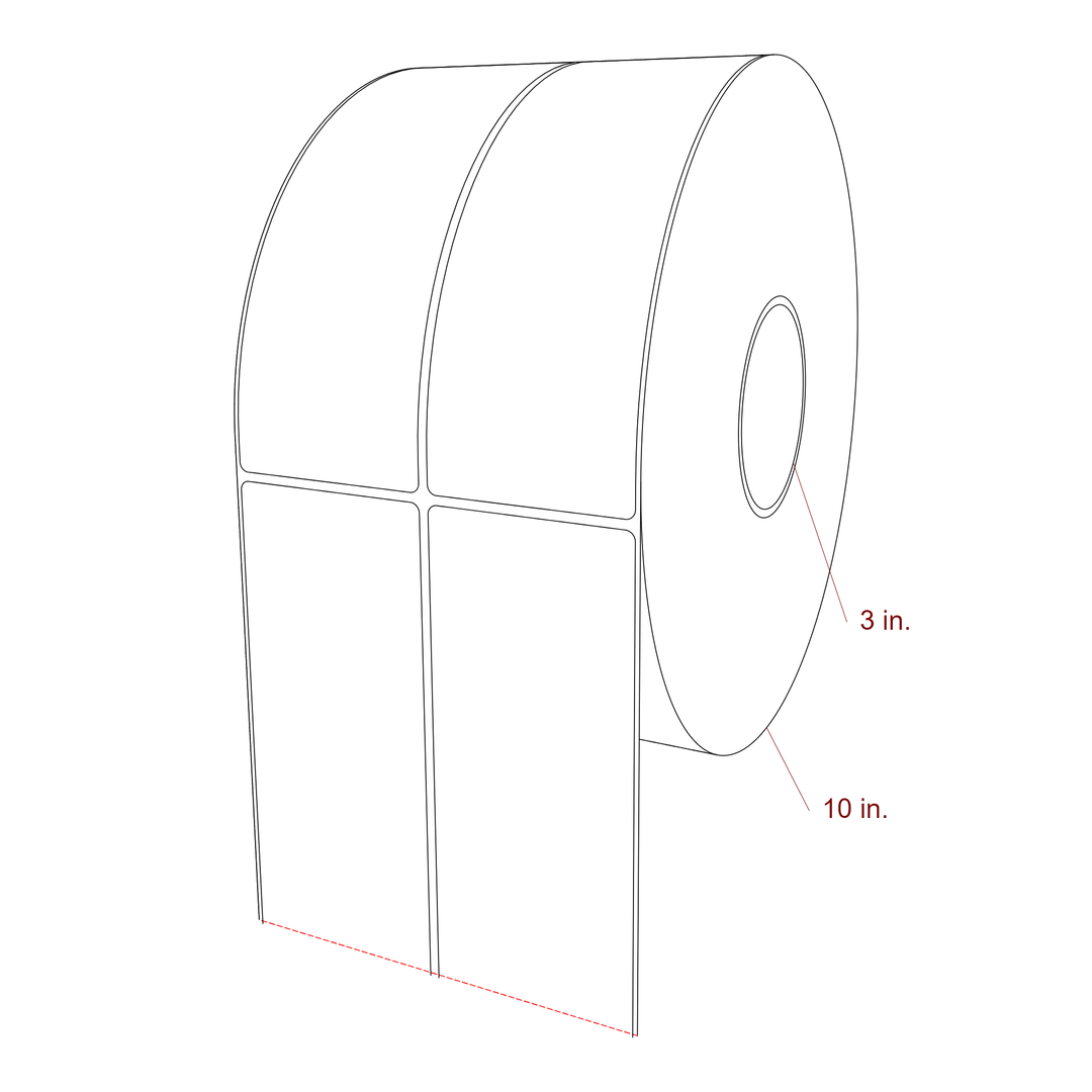 2.75 Inch x 7.75 Inch Rectangle Inkjet Label Roll - 3 Inch Core - 10 Inch Roll OD - 2Up - 3D Perspective