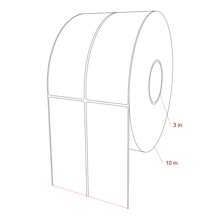 2.75 Inch x 7.75 Inch Rectangle Inkjet Label Roll - 3 Inch Core - 10 Inch Roll OD - 2Up - 3D Perspective