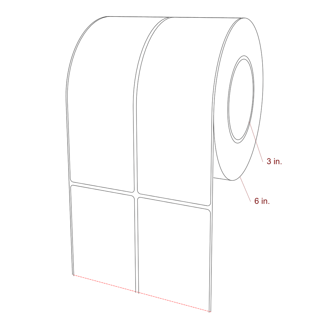 2.75 Inch x 7.75 Inch Rectangle Inkjet Label Roll - 3 Inch Core - 6 Inch Roll OD - 2Up - 3D Perspective