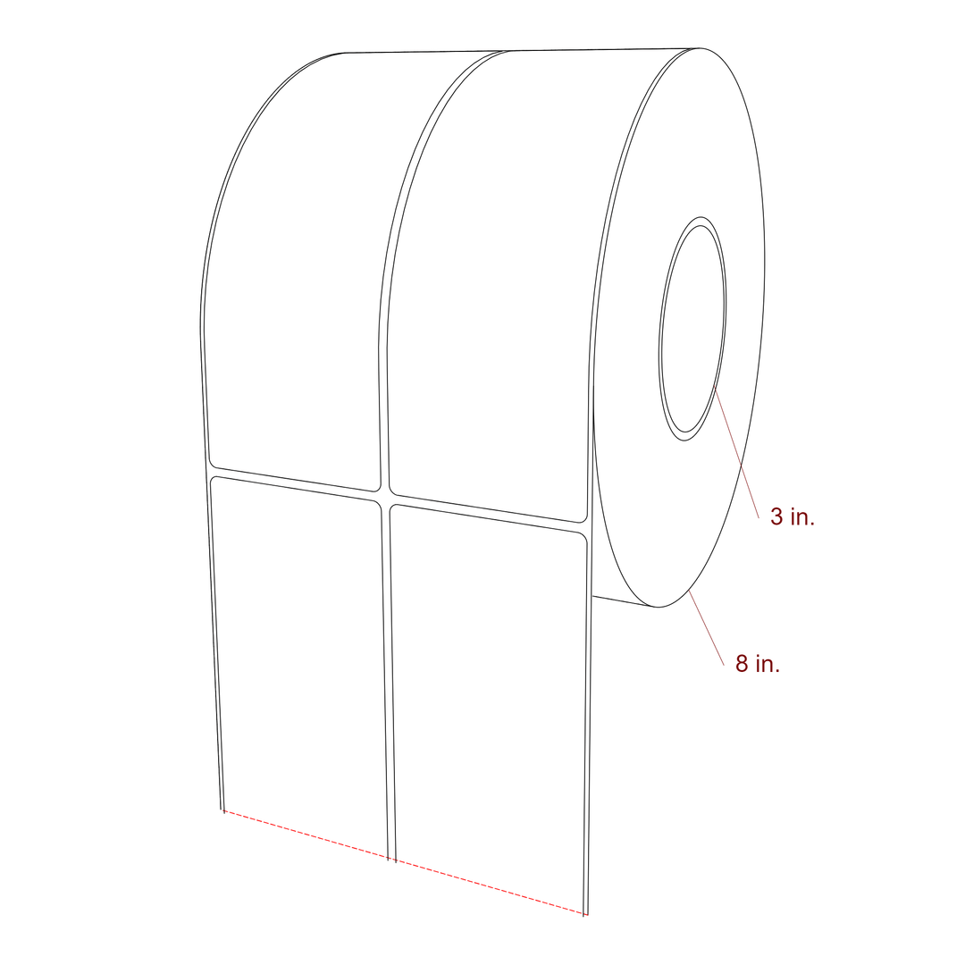 2.75 Inch x 7.75 Inch Rectangle Inkjet Label Roll - 3 Inch Core - 8 Inch Roll OD - 2Up - 3D Perspective