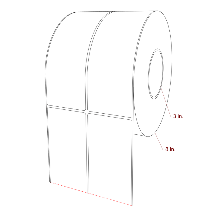 2.75 Inch x 7.75 Inch Rectangle Inkjet Label Roll - 3 Inch Core - 8 Inch Roll OD - 2Up - 3D Perspective