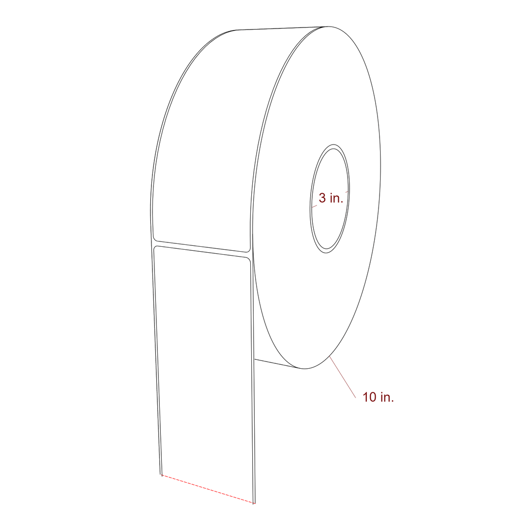 2.75 Inch x 7.75 Inch Rectangle Inkjet Label Roll - 3 Inch Core - 10 Inch Roll OD - 3D Perspective