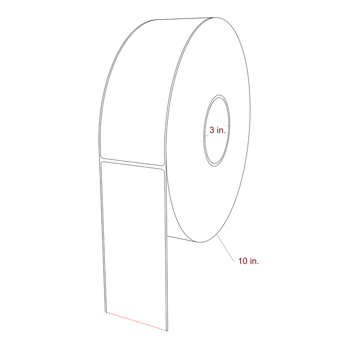 2.75 Inch x 7.75 Inch Rectangle Inkjet Label Roll - 3 Inch Core - 10 Inch Roll OD - 3D Perspective