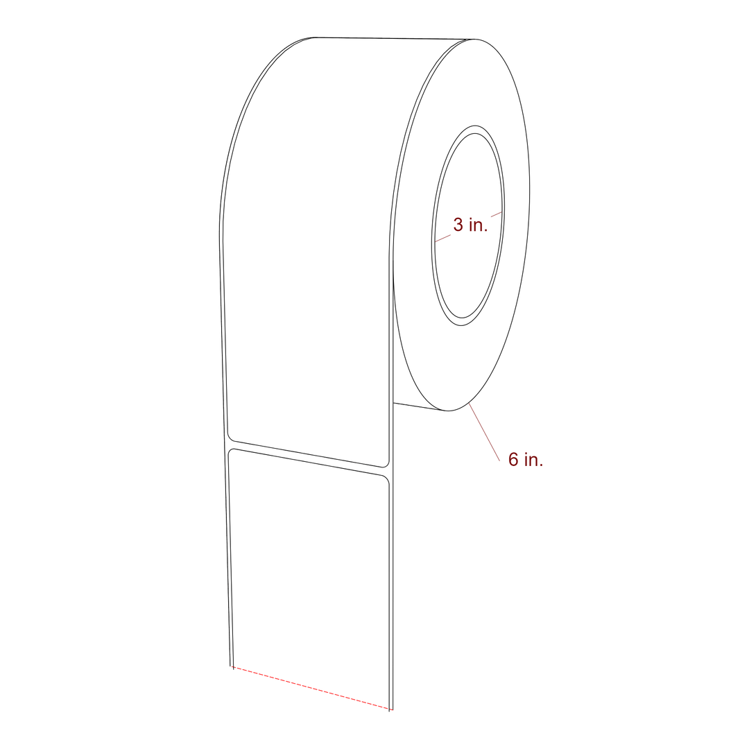 2.75 Inch x 7.75 Inch Rectangle Inkjet Label Roll - 3 Inch Core - 6 Inch Roll OD - 3D Perspective