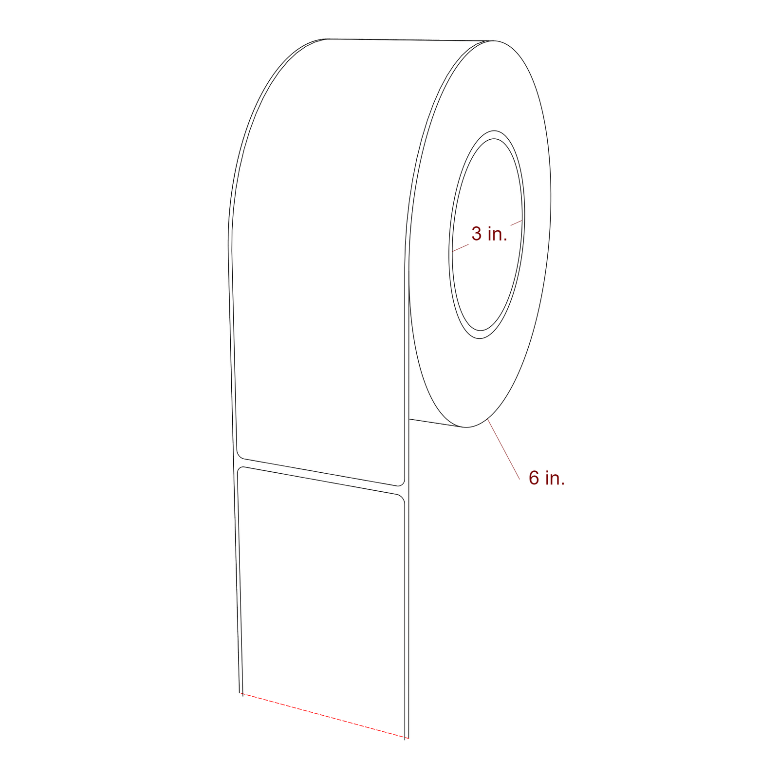 2.75 Inch x 7.75 Inch Rectangle Inkjet Label Roll - 3 Inch Core - 6 Inch Roll OD - 3D Perspective