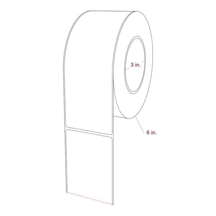 2.75 Inch x 7.75 Inch Rectangle Inkjet Label Roll - 3 Inch Core - 6 Inch Roll OD - 3D Perspective