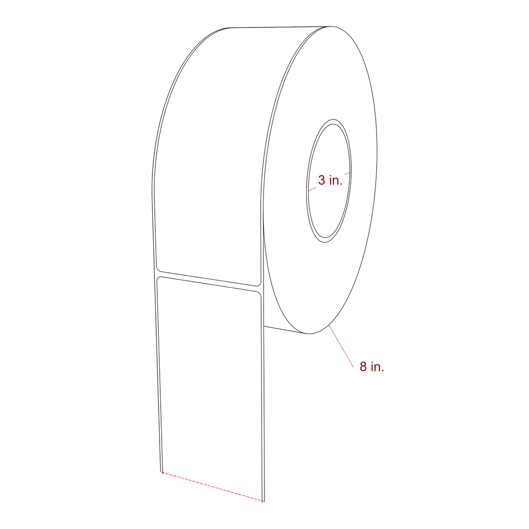 2.75 Inch x 7.75 Inch Rectangle Inkjet Label Roll - 3 Inch Core - 8 Inch Roll OD - 3D Perspective