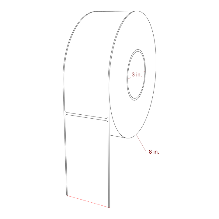2.75 Inch x 7.75 Inch Rectangle Inkjet Label Roll - 3 Inch Core - 8 Inch Roll OD - 3D Perspective