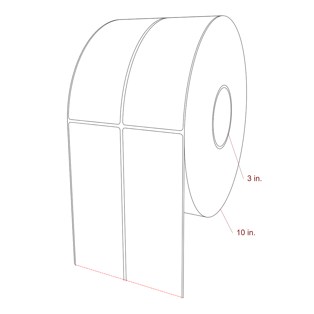 2.75 Inch x 7 Inch Rectangle Inkjet Label Roll - 3 Inch Core - 10 Inch Roll OD - 2Up - 3D Perspective