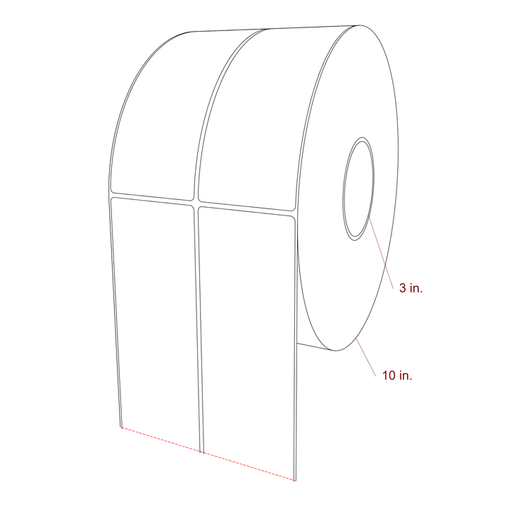 2.75 Inch x 7 Inch Rectangle Inkjet Label Roll - 3 Inch Core - 10 Inch Roll OD - 2Up - 3D Perspective