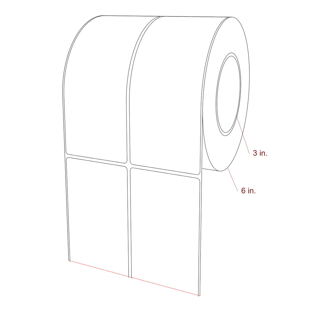 2.75 Inch x 7 Inch Rectangle Inkjet Label Roll - 3 Inch Core - 6 Inch Roll OD - 2Up - 3D Perspective