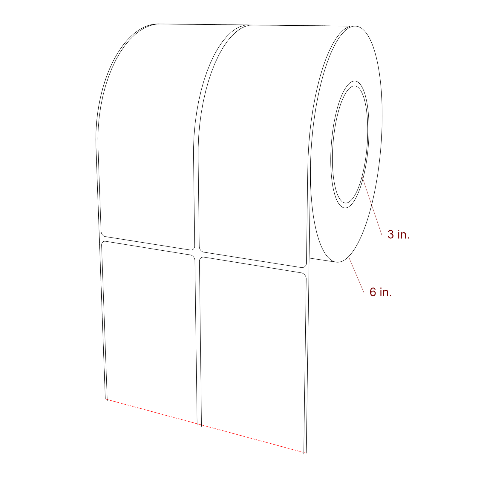 2.75 Inch x 7 Inch Rectangle Inkjet Label Roll - 3 Inch Core - 6 Inch Roll OD - 2Up - 3D Perspective