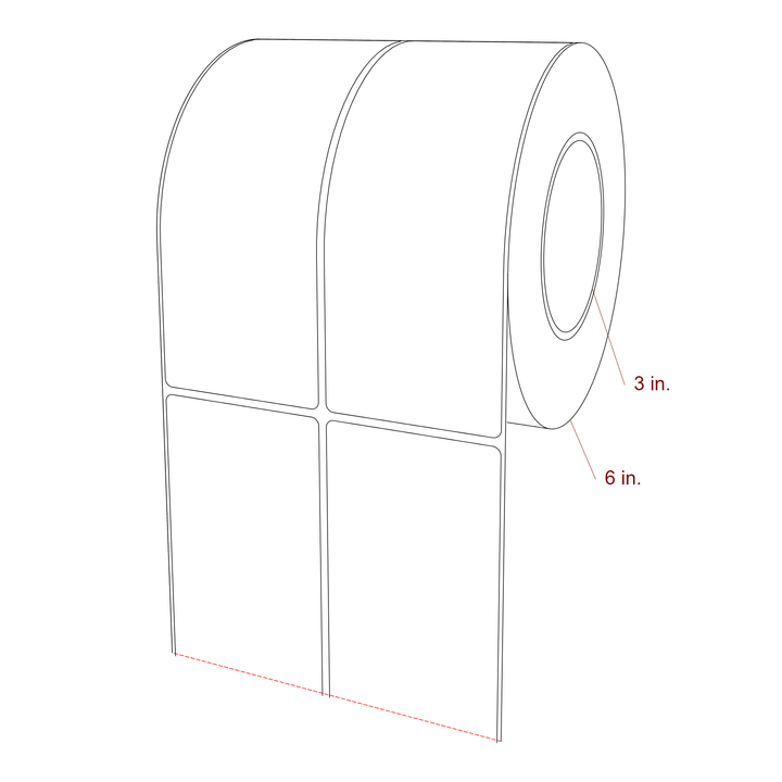 2.75 Inch x 7 Inch Rectangle Inkjet Label Roll - 3 Inch Core - 6 Inch Roll OD - 2Up - 3D Perspective