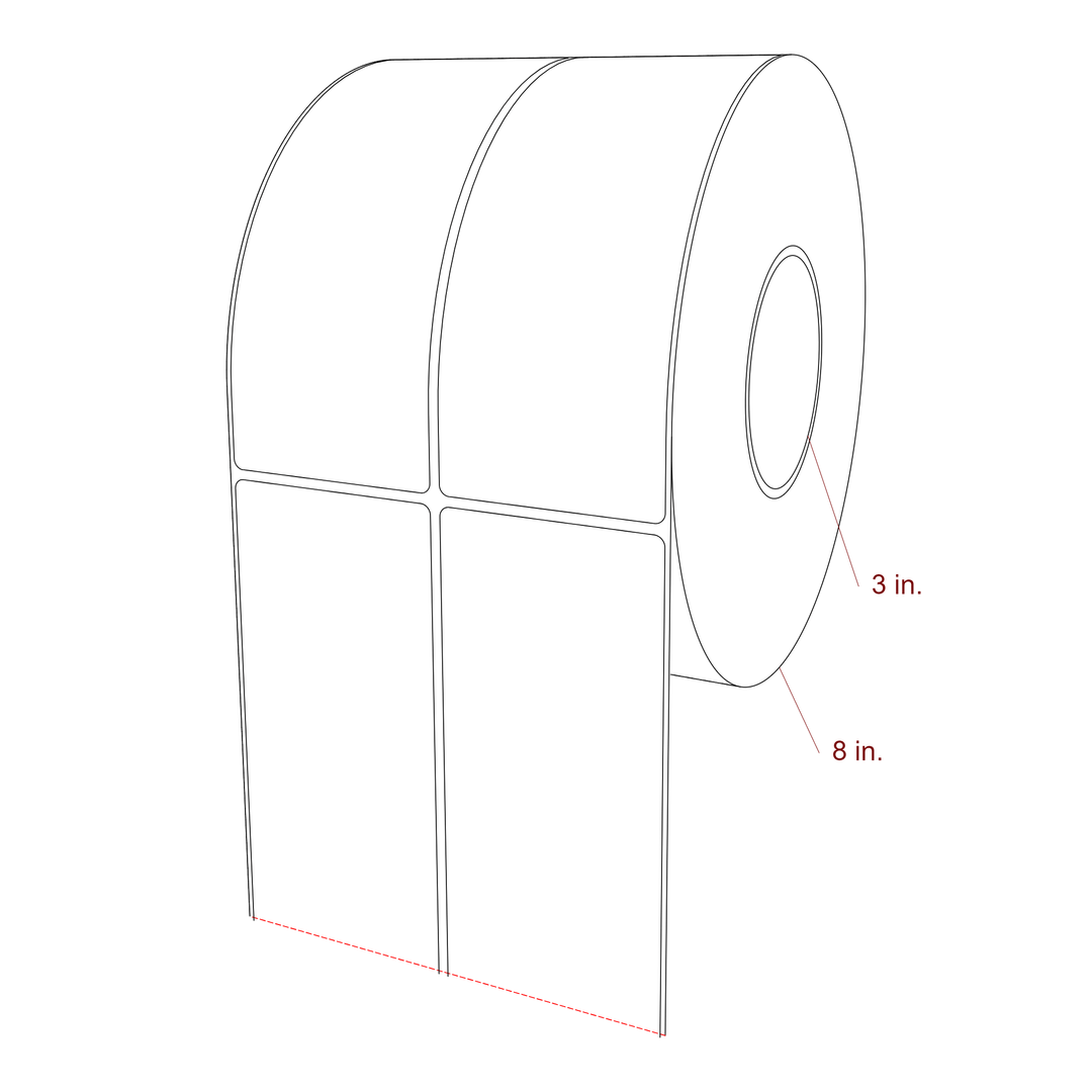 2.75 Inch x 7 Inch Rectangle Inkjet Label Roll - 3 Inch Core - 8 Inch Roll OD - 2Up - 3D Perspective