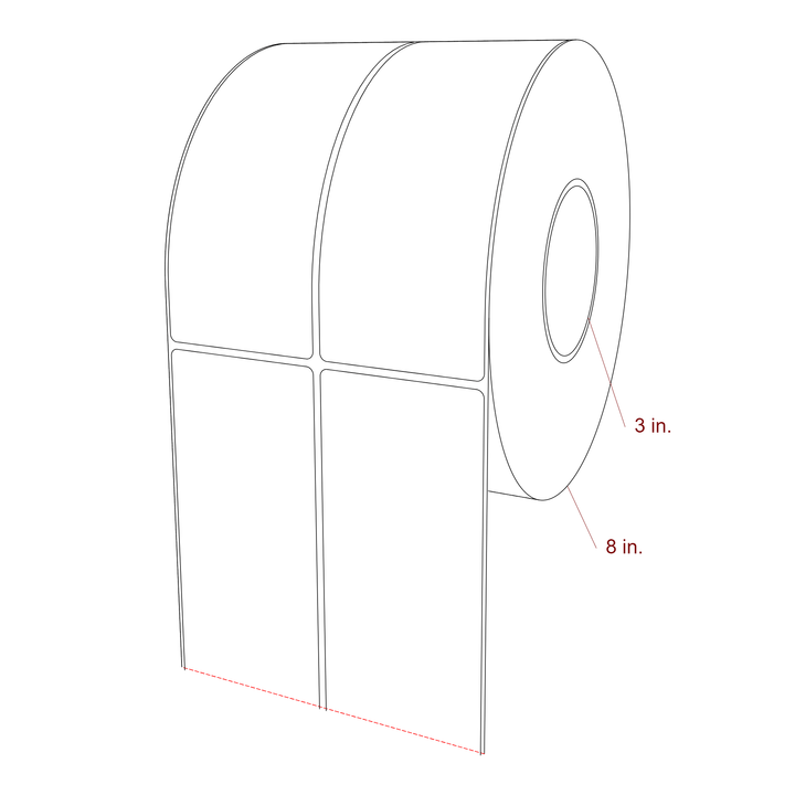 2.75 Inch x 7 Inch Rectangle Inkjet Label Roll - 3 Inch Core - 8 Inch Roll OD - 2Up - 3D Perspective