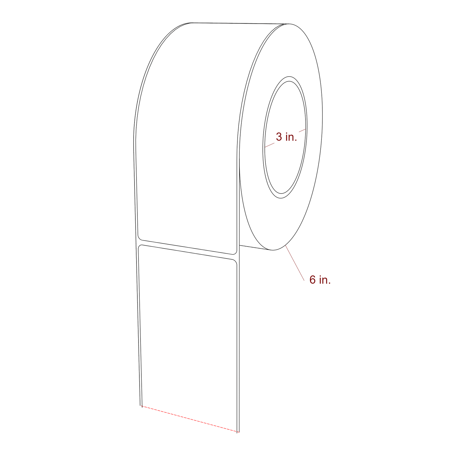 2.75 Inch x 7 Inch Rectangle Inkjet Label Roll - 3 Inch Core - 6 Inch Roll OD - 3D Perspective