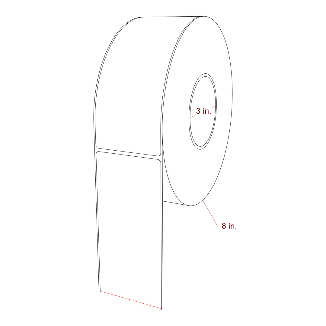 2.75 Inch x 7 Inch Rectangle Inkjet Label Roll - 3 Inch Core - 8 Inch Roll OD - 3D Perspective