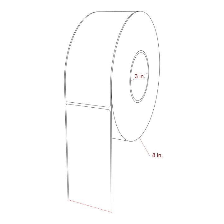 2.75 Inch x 7 Inch Rectangle Inkjet Label Roll - 3 Inch Core - 8 Inch Roll OD - 3D Perspective