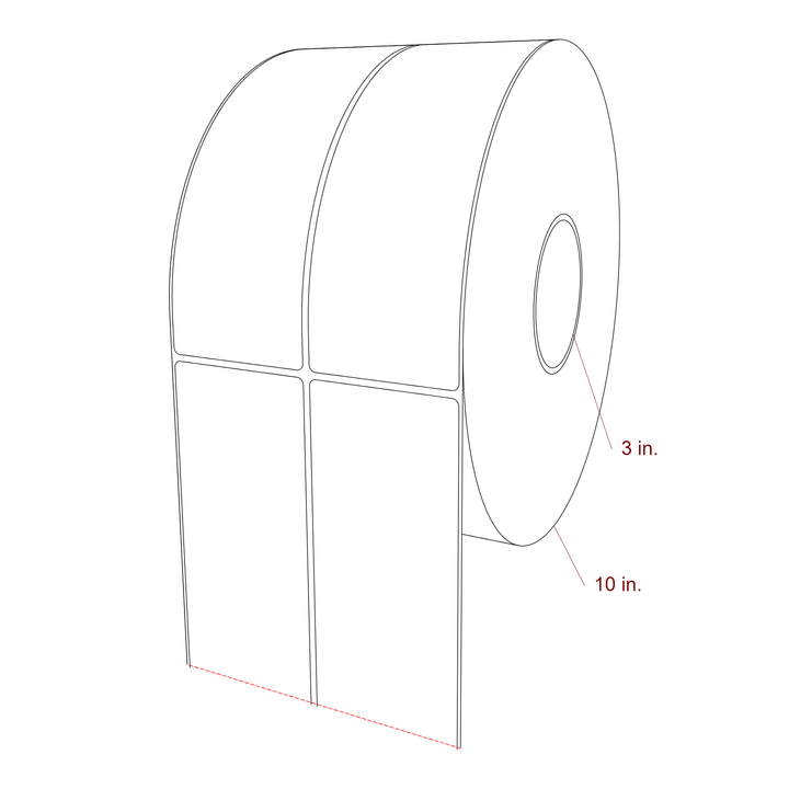 2.75 Inch x 8 Inch Rectangle Inkjet Label Roll - 3 Inch Core - 10 Inch Roll OD - 2Up - 3D Perspective