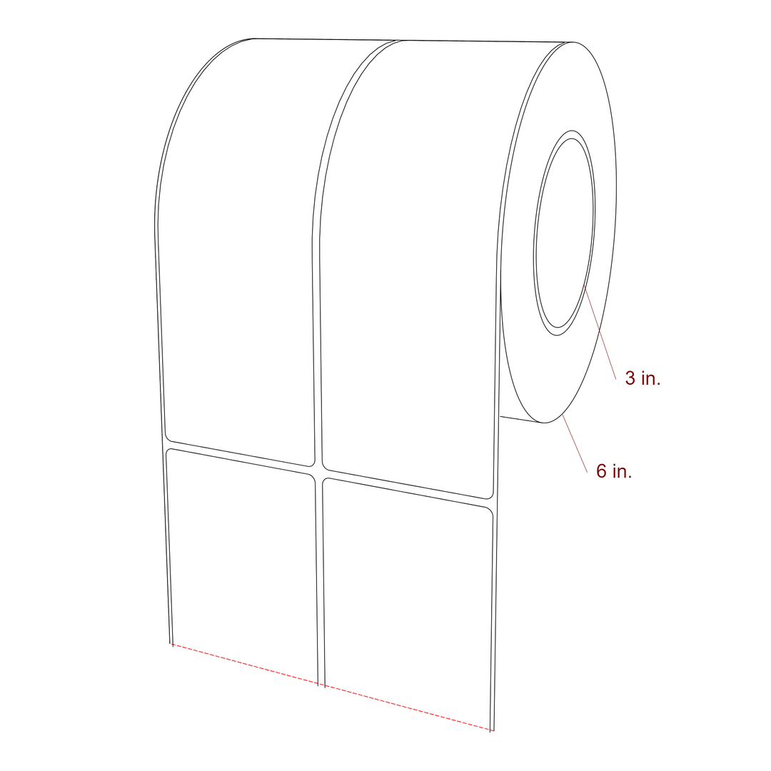 2.75 Inch x 8 Inch Rectangle Inkjet Label Roll - 3 Inch Core - 6 Inch Roll OD - 2Up - 3D Perspective