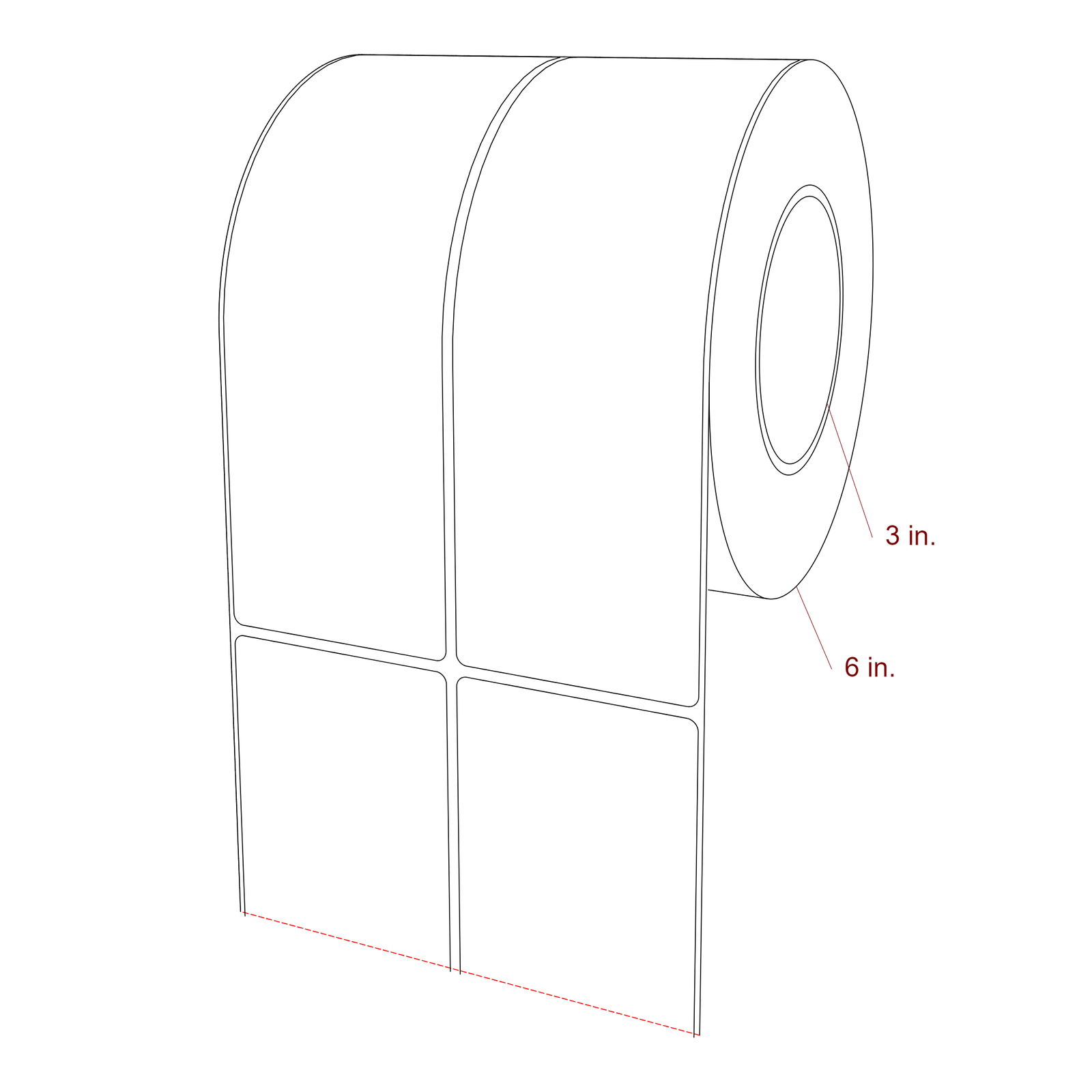 2.75 Inch x 8 Inch Rectangle Inkjet Label Roll - 3 Inch Core - 6 Inch Roll OD - 2Up - 3D Perspective