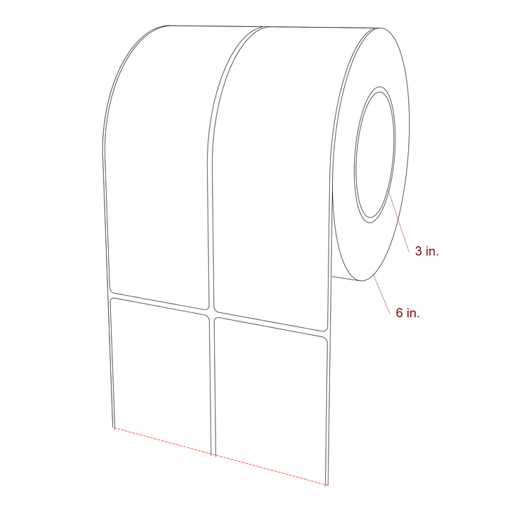 2.75 Inch x 8 Inch Rectangle Inkjet Label Roll - 3 Inch Core - 6 Inch Roll OD - 2Up - 3D Perspective