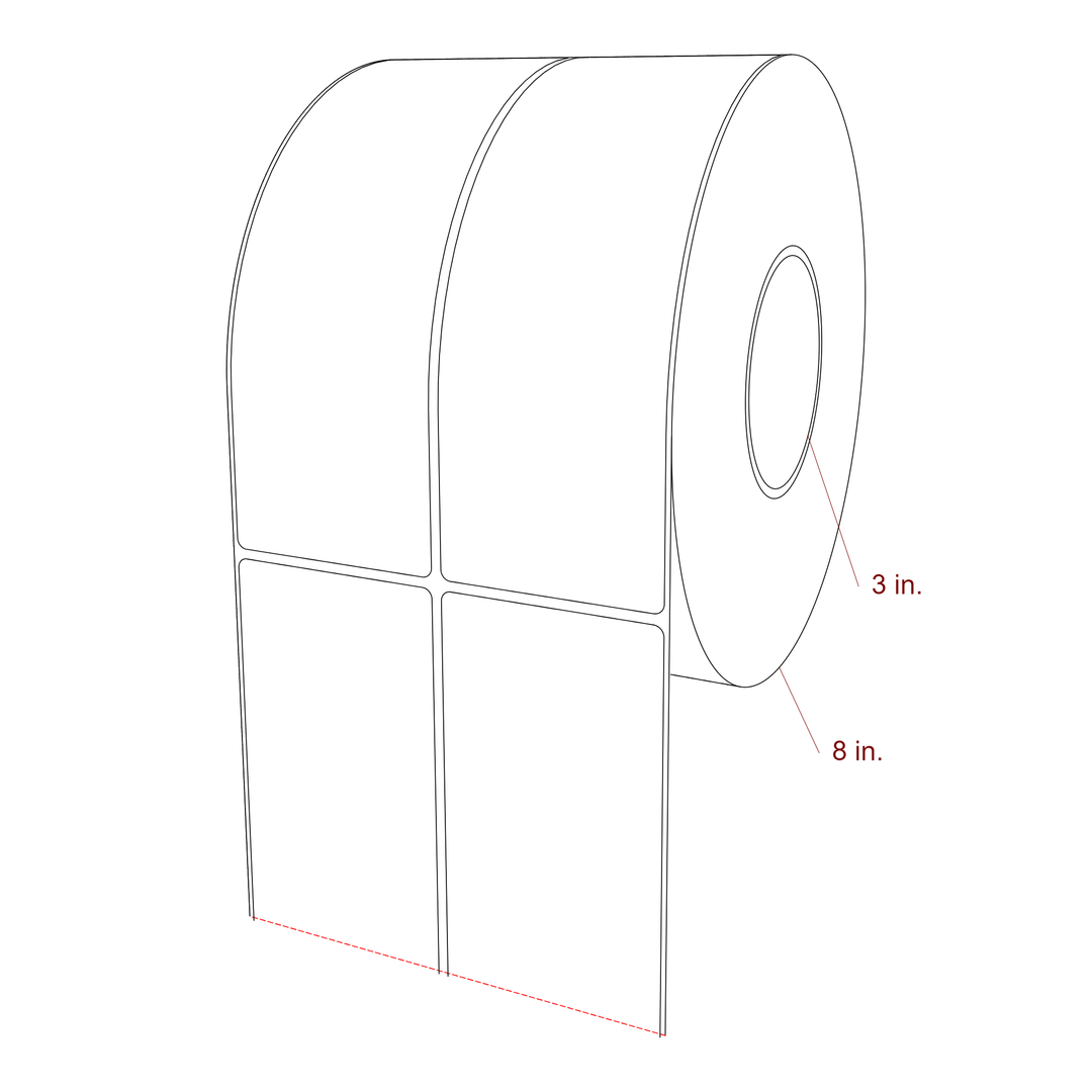 2.75 Inch x 8 Inch Rectangle Inkjet Label Roll - 3 Inch Core - 8 Inch Roll OD - 2Up - 3D Perspective
