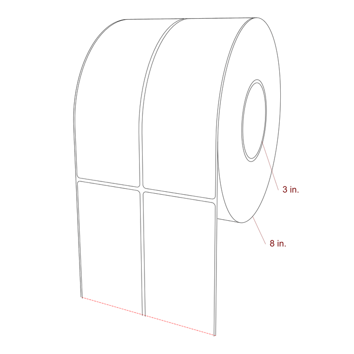 2.75 Inch x 8 Inch Rectangle Inkjet Label Roll - 3 Inch Core - 8 Inch Roll OD - 2Up - 3D Perspective