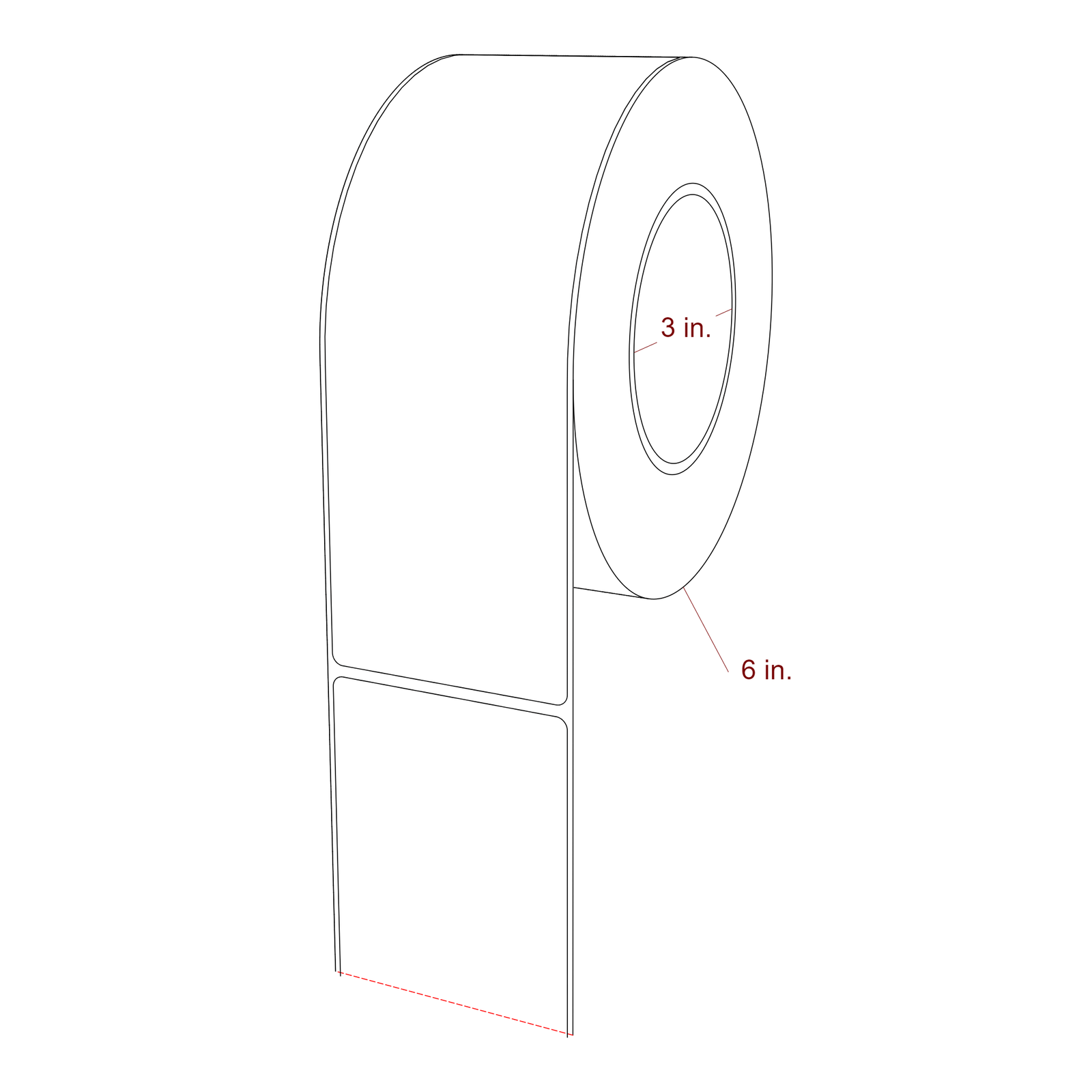 2.75 Inch x 8 Inch Rectangle Inkjet Label Roll - 3 Inch Core - 6 Inch Roll OD - 3D Perspective