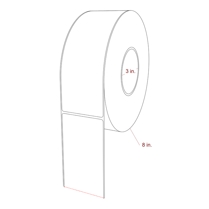 2.75 Inch x 8 Inch Rectangle Inkjet Label Roll - 3 Inch Core - 8 Inch Roll OD - 3D Perspective