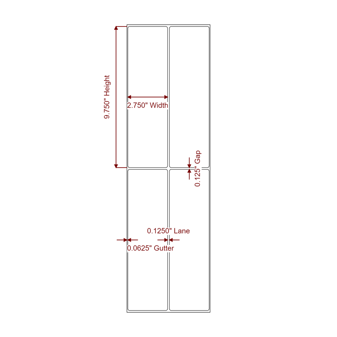 2.75 Inch x 9.75 Inch Rectangle Inkjet Label Roll - 2Up - 2D Drawing
