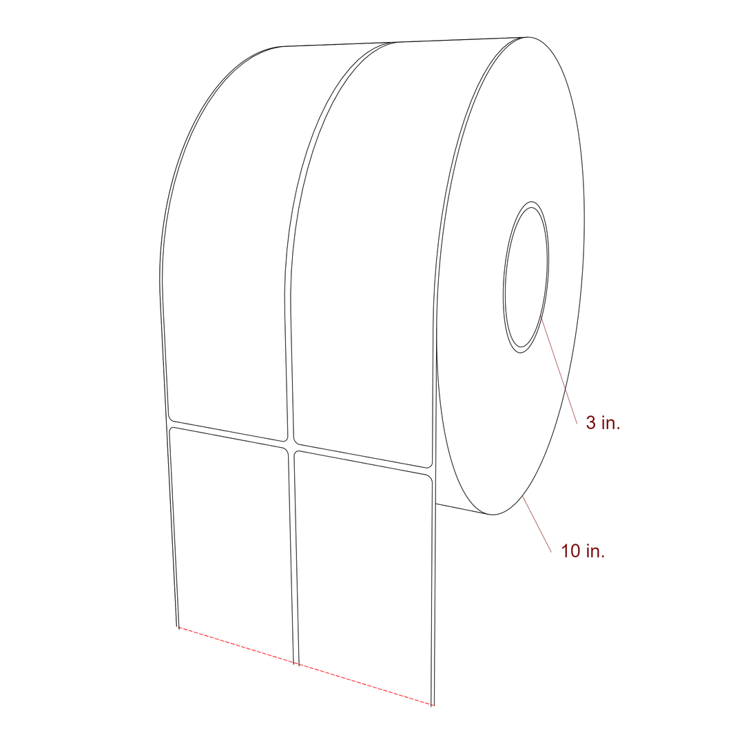 2.75 Inch x 9.75 Inch Rectangle Inkjet Label Roll - 3 Inch Core - 10 Inch Roll OD - 2Up - 3D Perspective