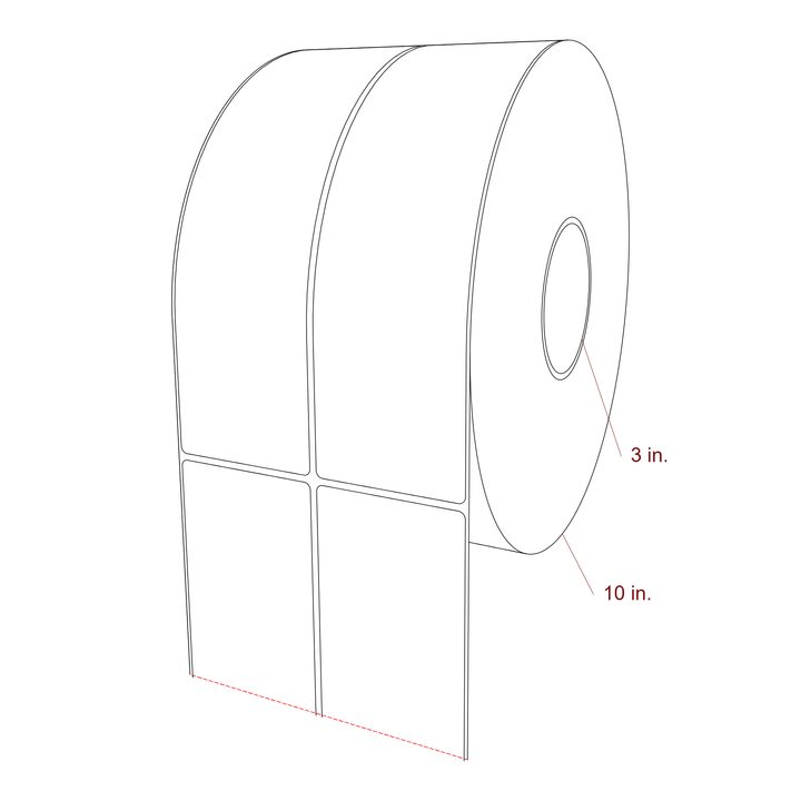 2.75 Inch x 9.75 Inch Rectangle Inkjet Label Roll - 3 Inch Core - 10 Inch Roll OD - 2Up - 3D Perspective