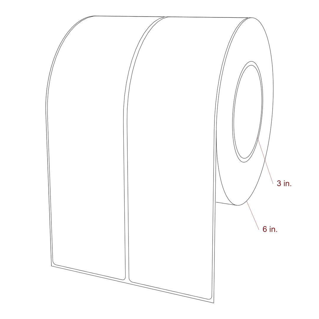 2.75 Inch x 9.75 Inch Rectangle Inkjet Label Roll - 3 Inch Core - 6 Inch Roll OD - 2Up - 3D Perspective
