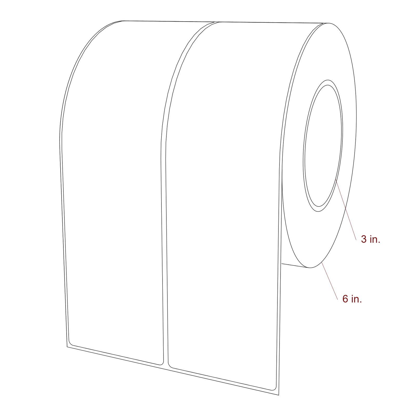 2.75 Inch x 9.75 Inch Rectangle Inkjet Label Roll - 3 Inch Core - 6 Inch Roll OD - 2Up - 3D Perspective