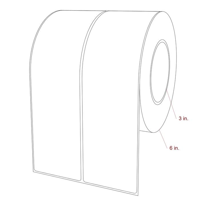 2.75 Inch x 9.75 Inch Rectangle Inkjet Label Roll - 3 Inch Core - 6 Inch Roll OD - 2Up - 3D Perspective