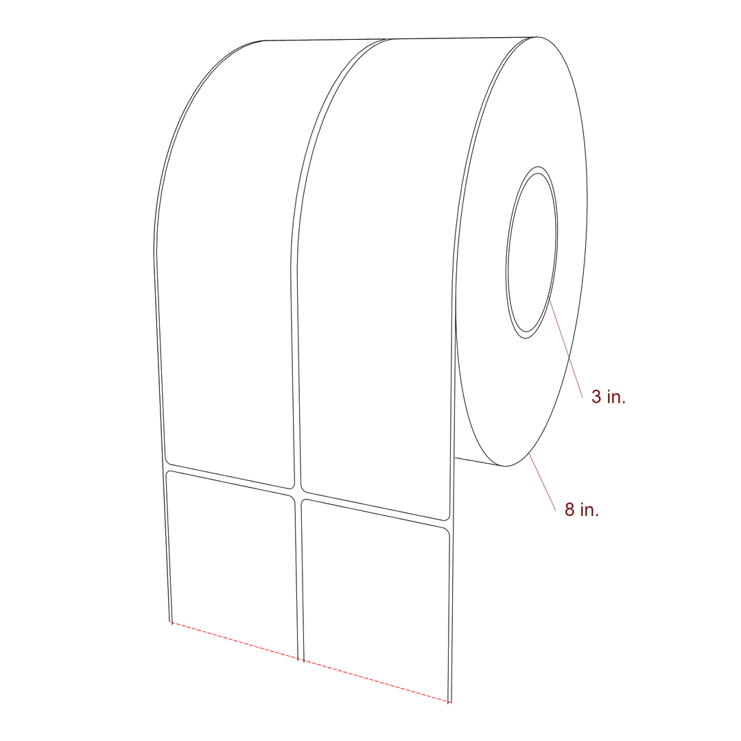 2.75 Inch x 9.75 Inch Rectangle Inkjet Label Roll - 3 Inch Core - 8 Inch Roll OD - 2Up - 3D Perspective