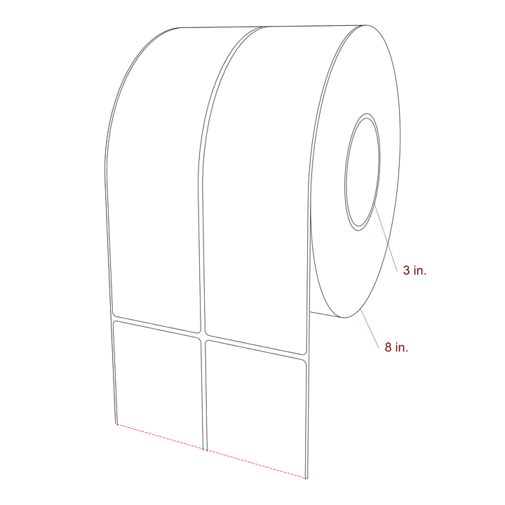 2.75 Inch x 9.75 Inch Rectangle Inkjet Label Roll - 3 Inch Core - 8 Inch Roll OD - 2Up - 3D Perspective
