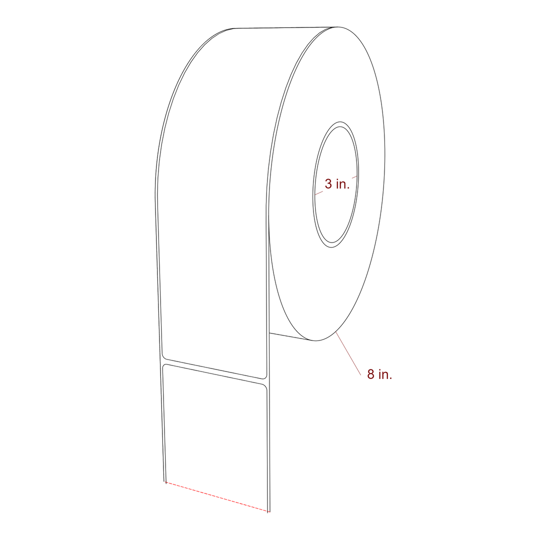 2.75 Inch x 9.75 Inch Rectangle Inkjet Label Roll - 3 Inch Core - 8 Inch Roll OD - 3D Perspective