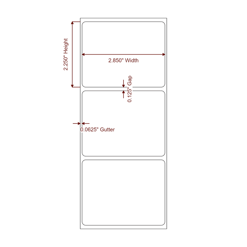 2.85" x 2.25" Inkjet Label Rolls | Fits Epson ColorWorks, VIPColor & Primera - Label Diagram