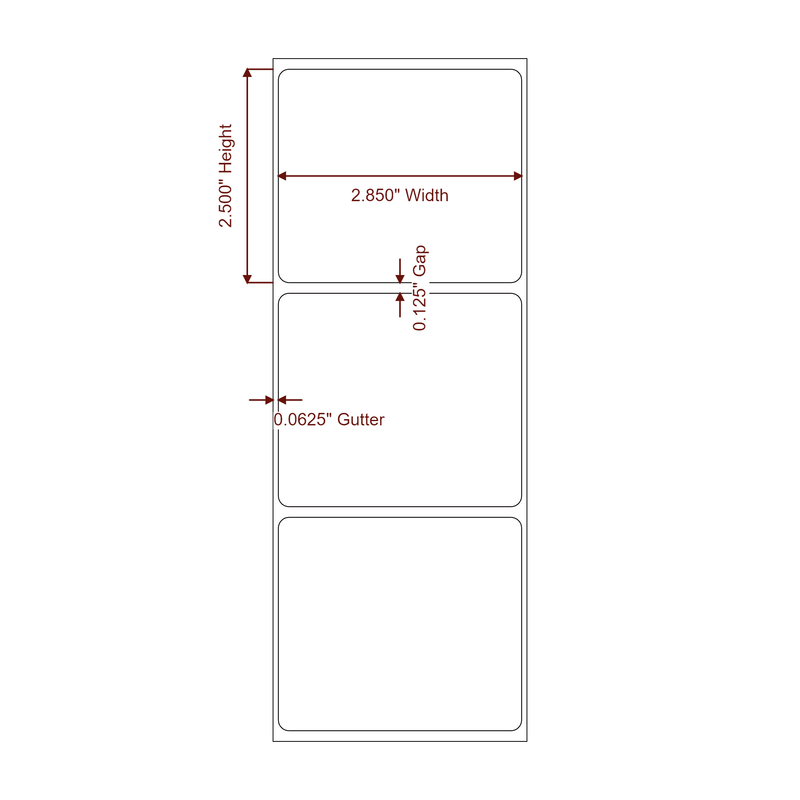 2.85" x 2.5" Inkjet Label Rolls | Fits Epson ColorWorks, VIPColor & Primera - Label Diagram