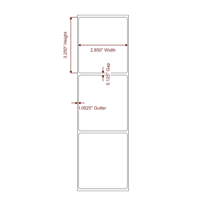 2.85" x 3.25" Inkjet Label Rolls | Fits Epson ColorWorks, VIPColor & Primera - Label Diagram