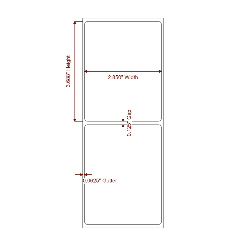 2.85" x 3.6875" Inkjet Label Rolls | Fits Epson ColorWorks, VIPColor & Primera - Label Diagram