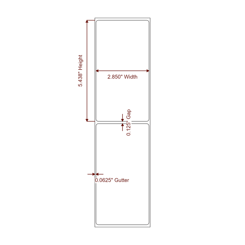 2.85" x 5.4375" Inkjet Label Rolls | Fits Epson ColorWorks, VIPColor & Primera - Label Diagram