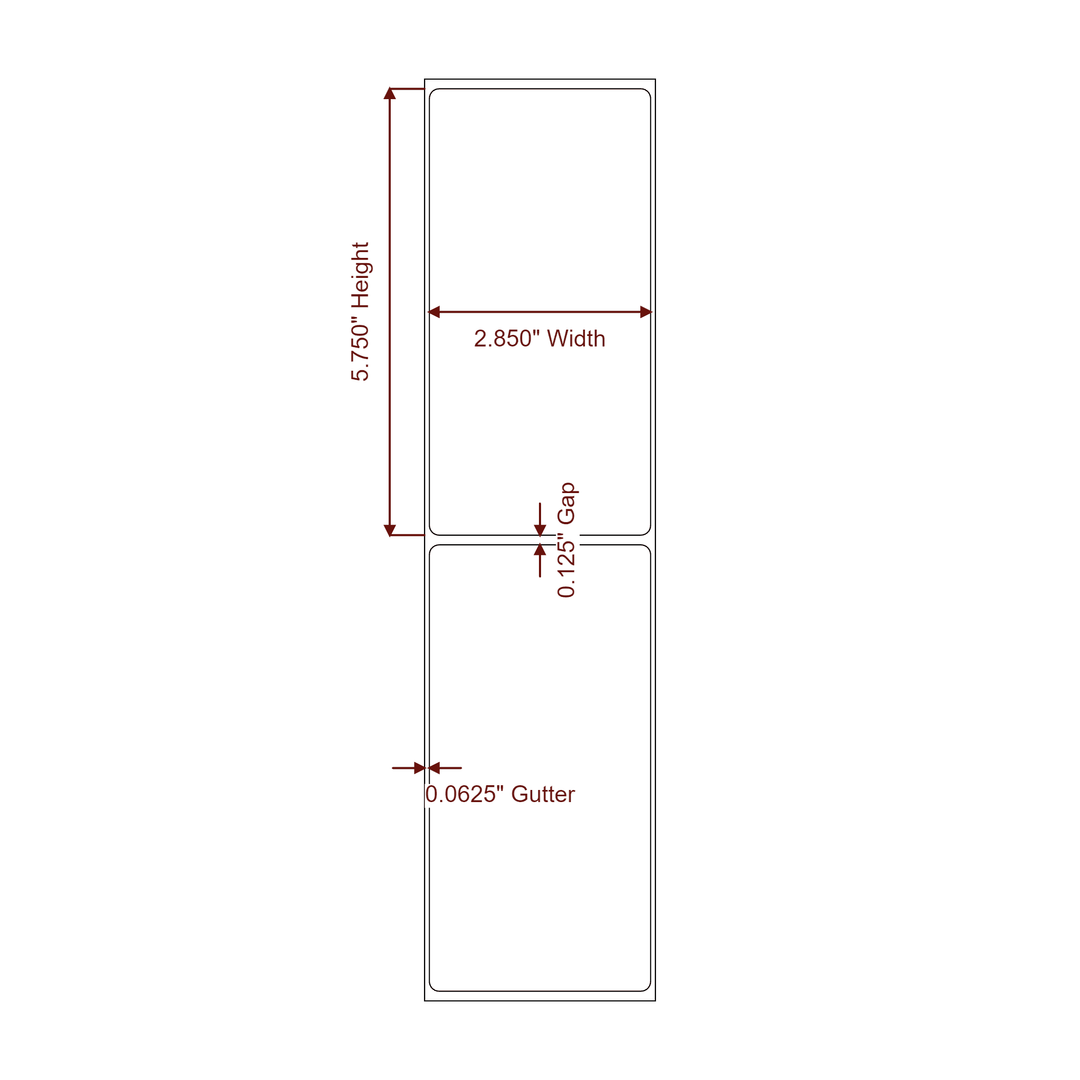 2.85" x 5.75" Rectangle Roll for Epson ColorWorks, VIPColor & Primera Printers; 2.85" x 5.75" Rectangle Label Diagram