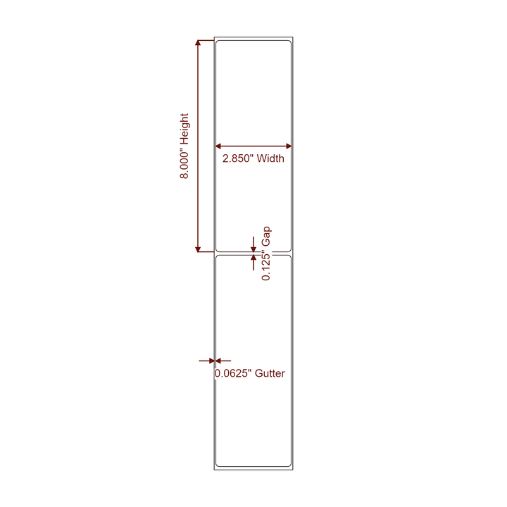 2.85" x 8" Rectangle Roll for Epson ColorWorks, VIPColor & Primera Printers; 2.85" x 8" Rectangle Label Diagram