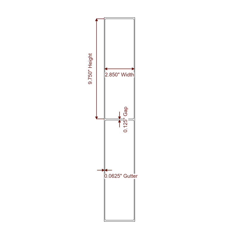 2.85" x 9.75" Inkjet Label Rolls | Fits Epson ColorWorks, VIPColor & Primera - Label Diagram